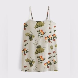 Abercrombie Linen-Blend Button Skort in Tan Fruit Pattern